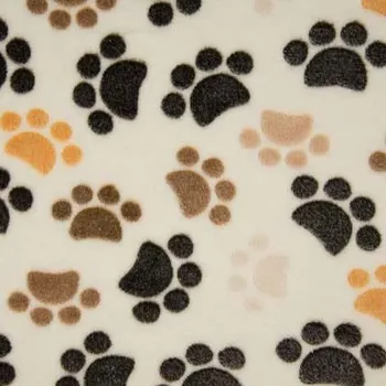 Strima Fleece Jacquard Print - Dog Paws, Ecru/Brown