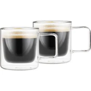 Malé skleněné hrníčky WEIS Sada 2 ks hrnků s uchem s dvojitým sklem 80 ml