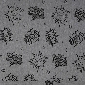 Strima French Terry Melange Print - Cartoon, Light Grey Melange