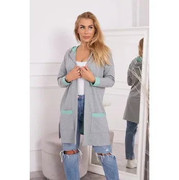 Dámská mikina Dámská dvoubarevná pelerína s kapucí 21679 / 69422 mint+šedá - Kesi one size