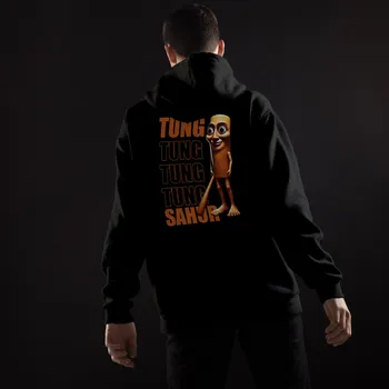 Dámská mikina Tung tung tung Sahur – Meme mikina s potiskem (Italian Brainrot) Barva: 01 - Černá, Velikost: 3XL