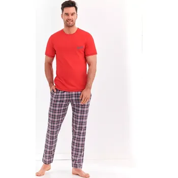 Pánské pyžamo Taro, pánské pyžamo 2199-Jeremi, krátký rukáv, dlouhé kalhoty, červená, vel. XL