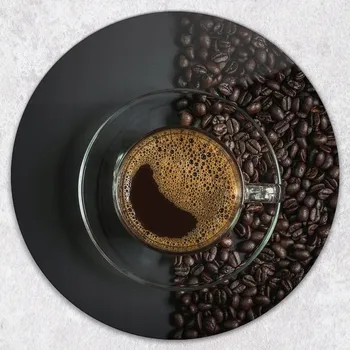 Kuchyňské prkénko Kulaté tvrzené skleněné kuchyňské prkénko s grafikou Šálek kávy, průměr 40 cm