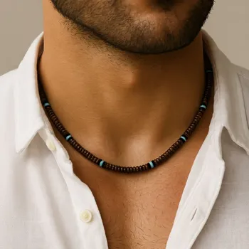 Náhrdelník Daniel Dawson Pánský korálkový náhrdelník Pasqual - chirurgická ocel NH1323-ZJ11063 Hnědá 47 cm + 5 cm (prodloužení)