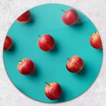 Kuchyňské prkénko Stylové a Odolné Kulaté Skleněné Prkénko s potiskem Čerstvá Jablka průměr 40 cm