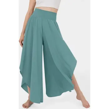 Dámské kalhoty Dámské ležérní široké kalhoty s vysokým pasem Barva: zelená, Velikost: XXXL