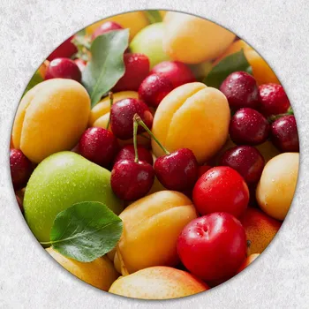 Kuchyňské prkénko Kulaté tvrzené skleněné kuchyňské prkénko s grafikou Ovocná říše, průměr 40 cm