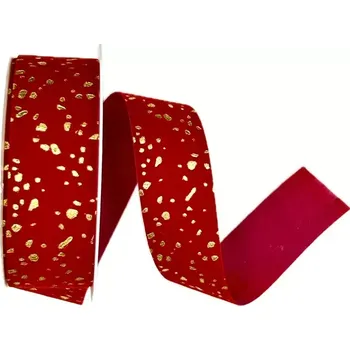 Stuha Stuha vánoční sametová VELUTTO STARDUST RED červená 25mm x 3m (12,-Kč/m) (Vánoční stuha sametová, červená, zlatý potisk)