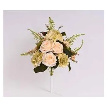 umělá květina kytice růží, hortenzie horizontální 60 cm, KRÉMOVÁ