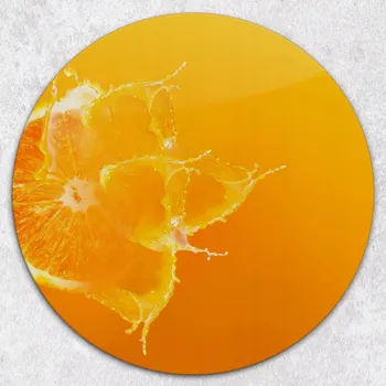Kuchyňské prkénko Stylové a Odolné Kulaté Skleněné Prkénko s potiskem Velký Pomeranč průměr 40 cm
