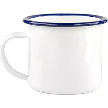 Smaltovaný plechový bílý hrnek 12 Oz - modrý lem