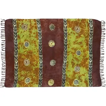 Šátek Šátek sarong Mince štěstí zeleno-hnědý se sponou