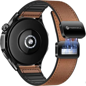 Pouzdro na mobilní telefon FORCELL F-DESIGN FS20 magnetický řemínek z ekokůže pro hodinky SAMSUNG Watch 20 mm hnědý