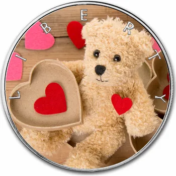 Stříbrná mince 1oz Kolorovaná - Medvídek se srdcem