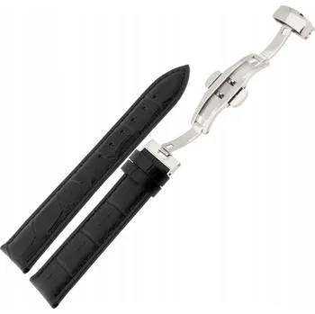 Řemínek na hodinky ČERNÝ KOŽENÝ ŘEMÍNEK K HODINKÁM 20 mm JVD R42401 MOTÝLKOVÁ SPONA