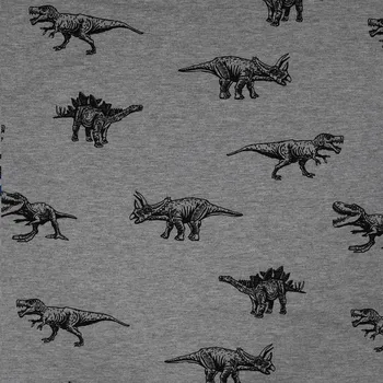 Strima French Terry Melange Print - Dinos, Light Grey Melange