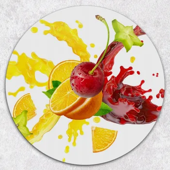 Kuchyňské prkénko Kulaté kuchyňské skleněné prkénko s grafikou ovocného cákance, tvrzené, průměr 40 cm