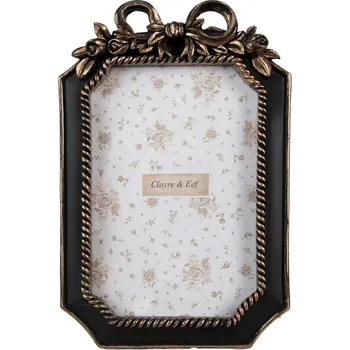 Rám na obraz Černozlatý fotorámeček s motivem mašle v horní části – pro fotografii o velikosti 10x15 cm