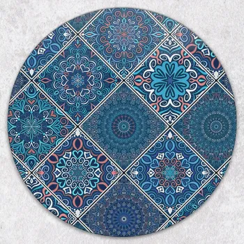 Obraz Kulaté skleněné prkénko s dekorativním potiskem Modré dlaždice, průměr 40 cm