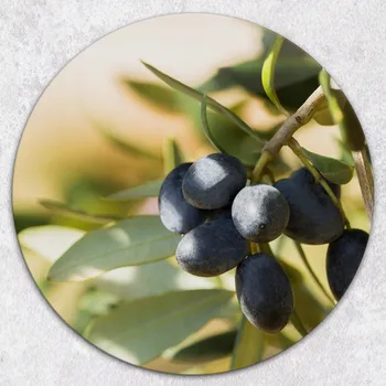 Kuchyňské prkénko Kulaté kuchyňské skleněné prkénko s grafikou rostoucích oliv, tvrzené, průměr 40 cm
