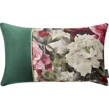 Polštář Dekorativní Polštář s květinami 30x50 samet polštář Květose zelená