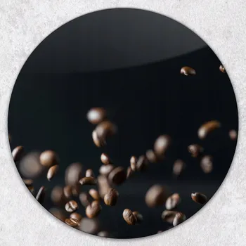 Kuchyňské prkénko Dekorativní Kulaté Skleněné Prkénko na Krájení do Kuchyně Zrnková Káva průměr 40 cm