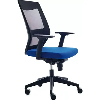 Kancelářská židle Rocada 908-3, modrý látkový sedák, černé síťované opěradlo, černá konstrukce, nastavitelné područky a bederní opěra