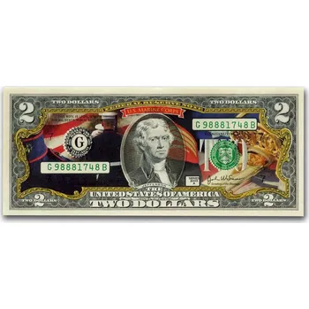 Sběratelství Apmex Bankovka 2$ US MARINES Celebrating 2025 Kolorovaná Kolorovaná Bankovka Američtí Mariňáci