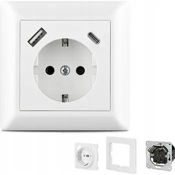 Elektrická zásuvka Jednoduchá Zásuvka Elektrická Zásuvka Pod Omítku s Uzemněním + Nabíječka