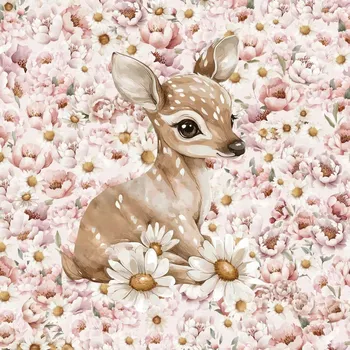 Teplákovina Koloušek v květech,růžová,panel (E) (Panely a ladící metráž)