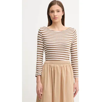 Pánská móda Tričko s dlouhým rukávem s příměsí lnu United Colors of Benetton 38O0D109X hnědá 88X, vel. S