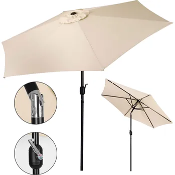 Slunečník MultiGarden Velký šikmý zahradní slunečník s klikou 6 žeber béžový 270 cm