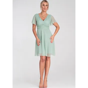 Dámské oblečení Mintové tylové šaty s krátkým rukávem M1206 Mint Velikost: S/M