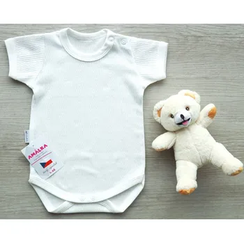 Kojenecký body AMÁLKA Bavlněné body krátký rukáv, jemný ažurový vzor, smetanové Velikost: 74