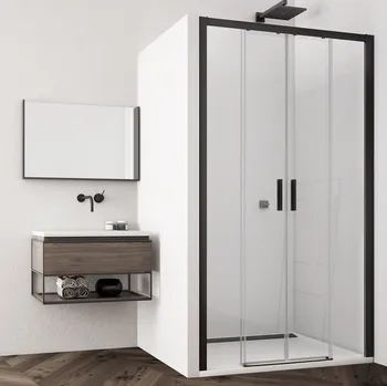 Sprchové dveře Ronal TOP-LINE S TLS4 dvoudílné posuvné sprchové dveře 160 cm TLS41600607 Šířka: 1600 mm, Profil: Černá, Sklo: Hladké čiré