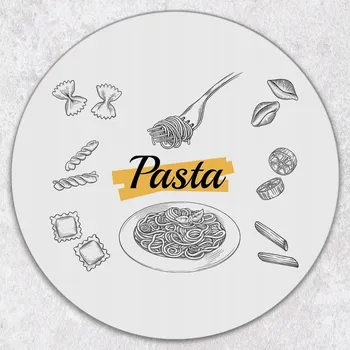 Kuchyňské prkénko Stylové a odolné kulaté skleněné prkénko s potiskem Italské těstoviny, průměr 40 cm