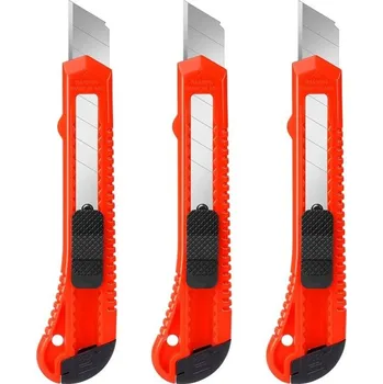 Multifunkční nůž Sada 3 kusů zalamovacích nožů s červenou rukojetí Pracovní nože na řezání papíru fólie kartonu plastu domácnost