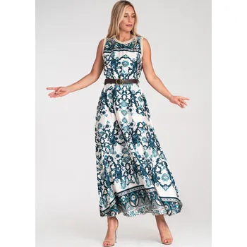 Dámské šaty Bílo-modré vzorované letní maxi šaty s páskem M1214 Blue Velikost: S/M