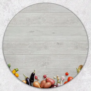 Kuchyňské prkénko Kulaté skleněné kuchyňské prkénko s grafikou zeleniny na šedém pozadí, průměr 40 cm