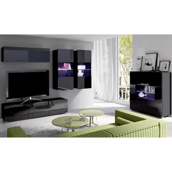 Obývací stěna Obývací stěna CALABRINI c | 300 cm | 5 dílů R | černá lesk