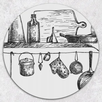 Kuchyňské prkénko Kulaté tvrzené skleněné kuchyňské prkénko s grafikou, kuchyňská police fi 40 cm