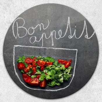 Obraz Dekorativní kulatá skleněná deska na servírování Bon Apetit, salátová mísa, průměr 40 cm