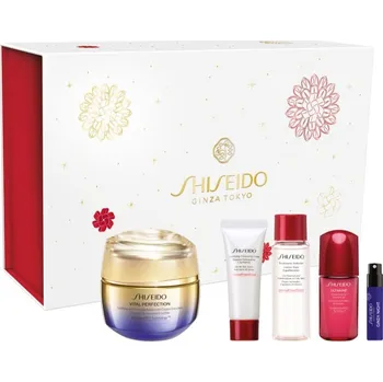 Kosmetická sada Shiseido Vital Perfection intenzivně zpevňující denní a noční krém pro suchou pleť 50 ml + aktivní čisticí pěna 15 ml + hydratační pleťová voda pro normální až smíšenou pleť 30 ml + Power Infusing Concentrate sérum proti stárnutí pleti 10 ml + EDP 0,8 ml 