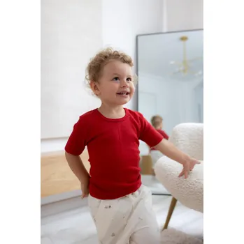 Dětské triko s krátkým rukávem z merino vlny a hedvábí červené Cosilana Velikost: 104