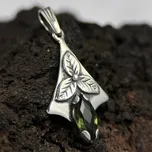 Drakkaria SHAMROCK, stříbrný přívěsek s vltavínem, Ag 925