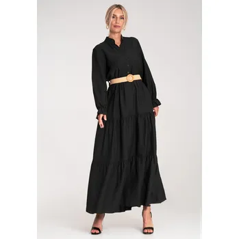 Dámské šaty Černé viskózové maxi šaty se stojáčkem M1212 Black Velikost: ONE SIZE