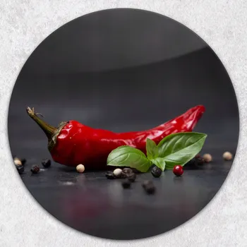 Obraz Dekorativní Kulaté Prkénko Tvrzené Sklo Na Krájení Velké Chilli průměr 40 cm