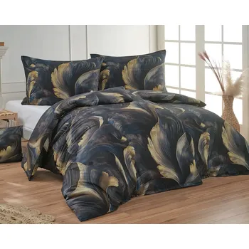 Povlečení Povlečení Matějovský LYRA, vějířovitý vzor, tmavě šedo-béžové, bavlna hladká, digitál, 140x220cm + 70x90cm