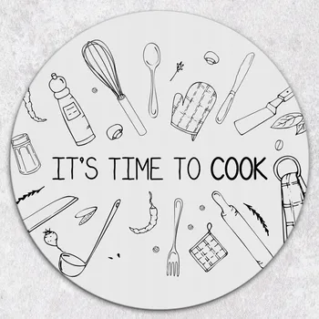 Kuchyňské prkénko Kulaté skleněné prkénko s dekorativním potiskem Čas na vaření, průměr 40 cm