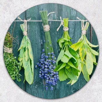 Kuchyňské prkénko Kulaté kuchyňské skleněné prkénko s grafikou bylinek, tvrzené, průměr 40 cm